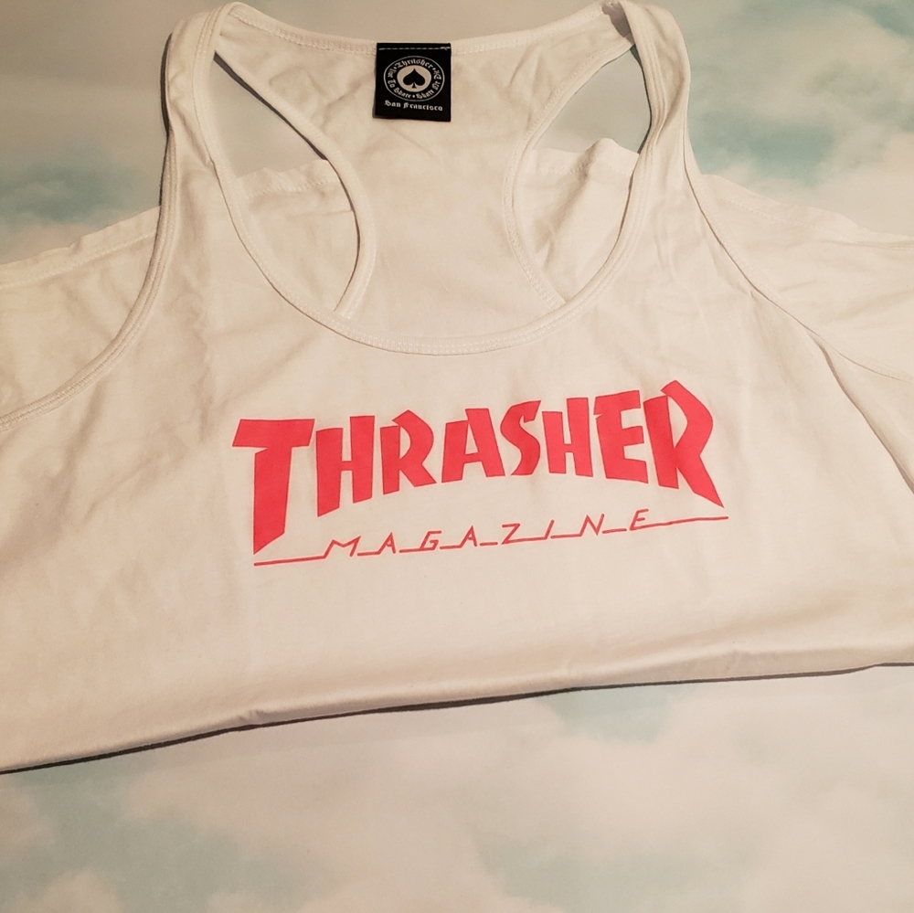 Authentic Thrasher white long racerback tank top